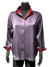 Terra T4629PW PURPLE WINE Contrast Color Long Sleeve Button Front Blouse