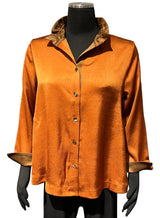 Terra T4629RB RUST BROWN Contrast Color Long Sleeve Button Front Blouse