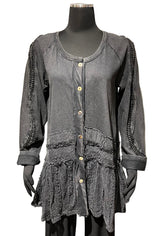 Paper Lace PLG214TB Black 100% Cotton and Lace Button Front Tunic Length Swing Blouse or Jacket