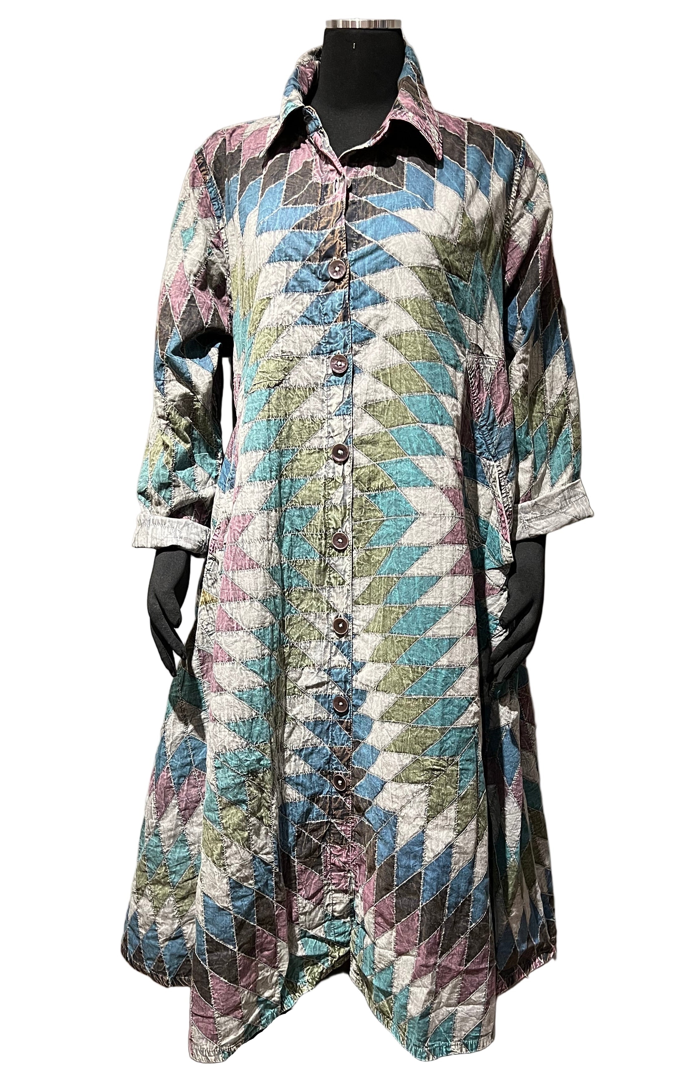 Paper Lace PLG230JG Grey Mix 100% Cotton Quilted Starburst Pattern Reversible Duster Coat