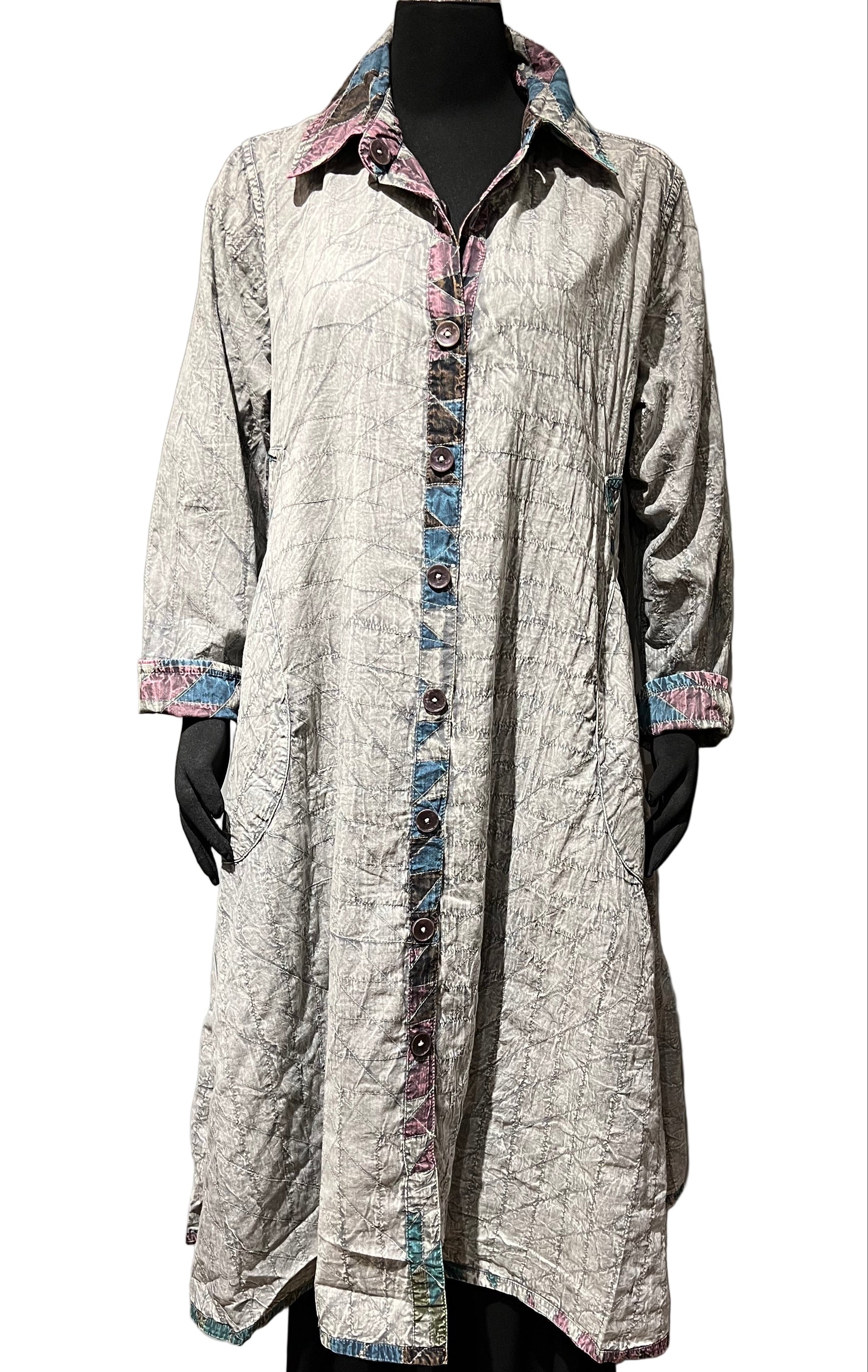 Paper Lace PLG230JG Grey Mix 100% Cotton Quilted Starburst Pattern Reversible Duster Coat