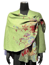 Rapti BS78 Green/Purple Floral One Size Reversible 100% Cashmere Buckle Shawl
