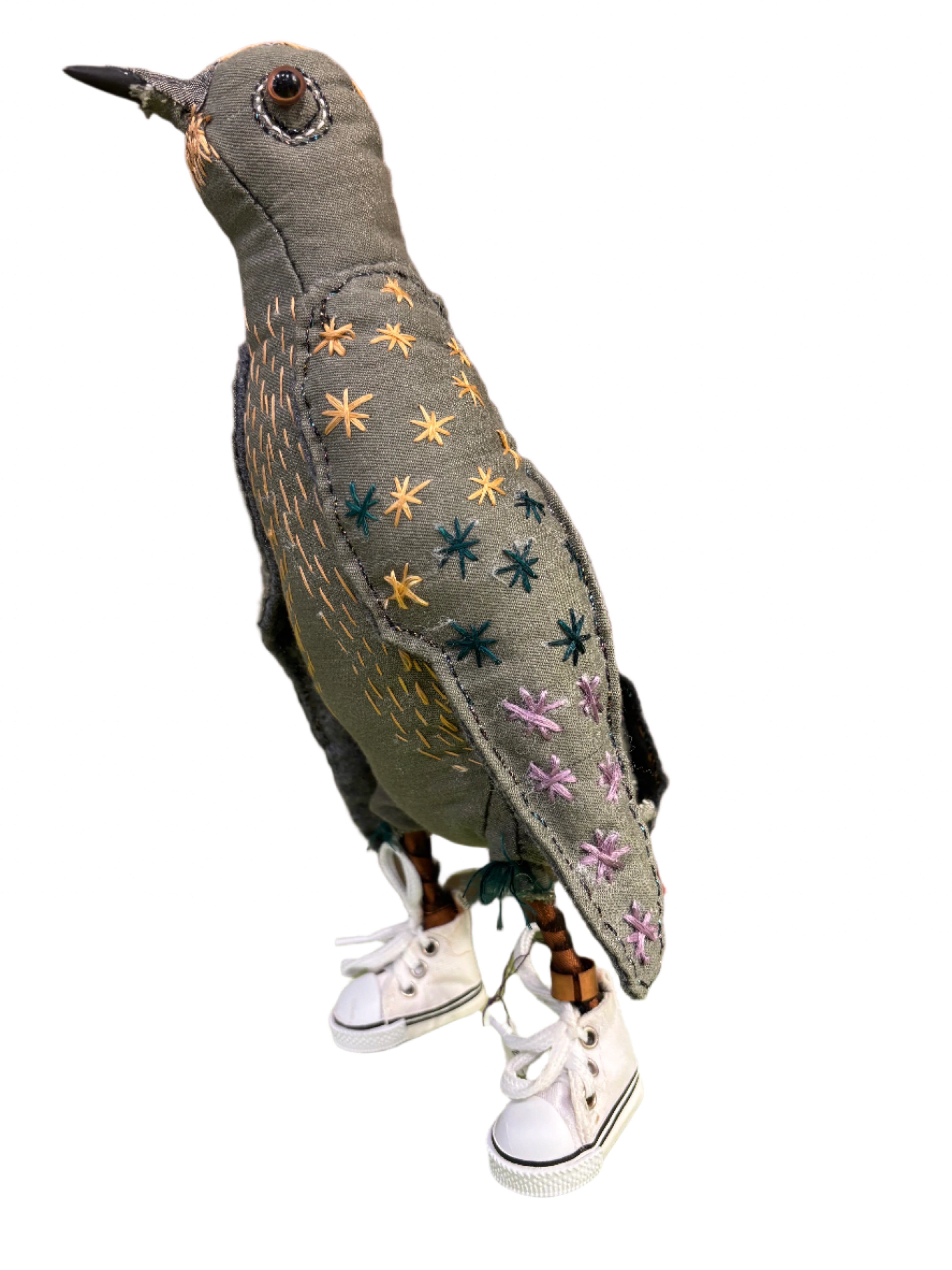 Leonor Pisano GDWS Grey Dove With White Sneakers Handmade Fabric Sculpture