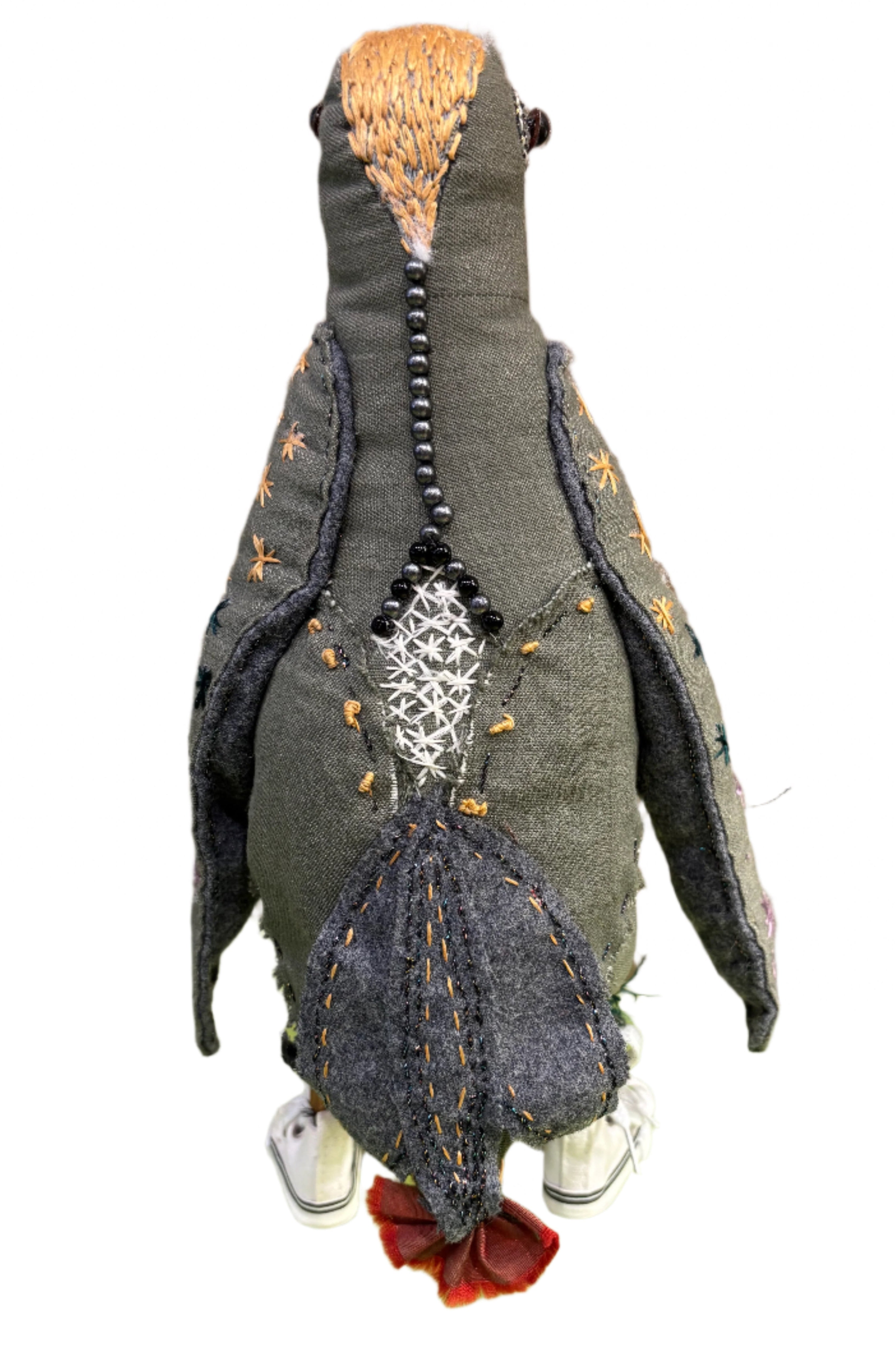 Leonor Pisano GDWS Grey Dove With White Sneakers Handmade Fabric Sculpture