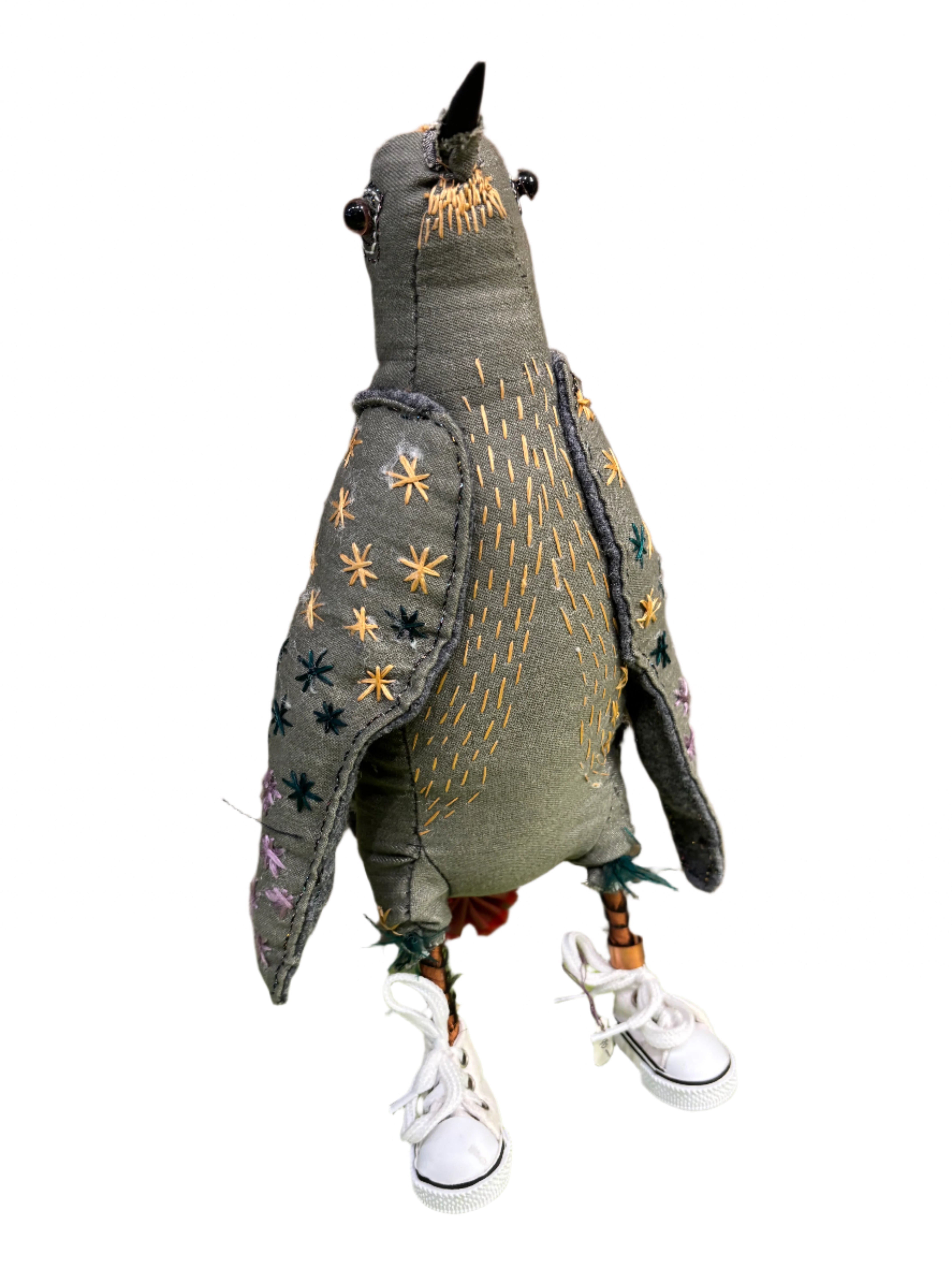 Leonor Pisano GDWS Grey Dove With White Sneakers Handmade Fabric Sculpture