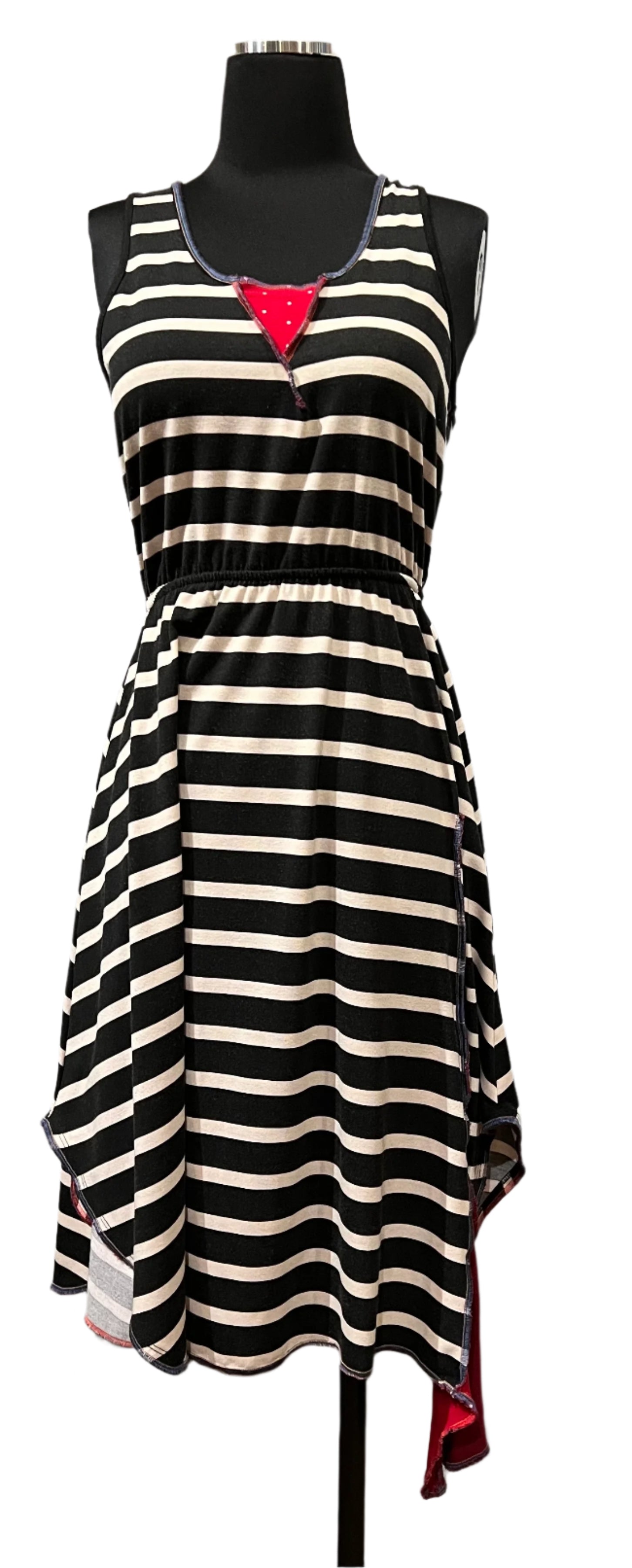 Rags 2 Riches (Size: XS/S) Black and White Striped Upcycled Knit Sleeveless Dress