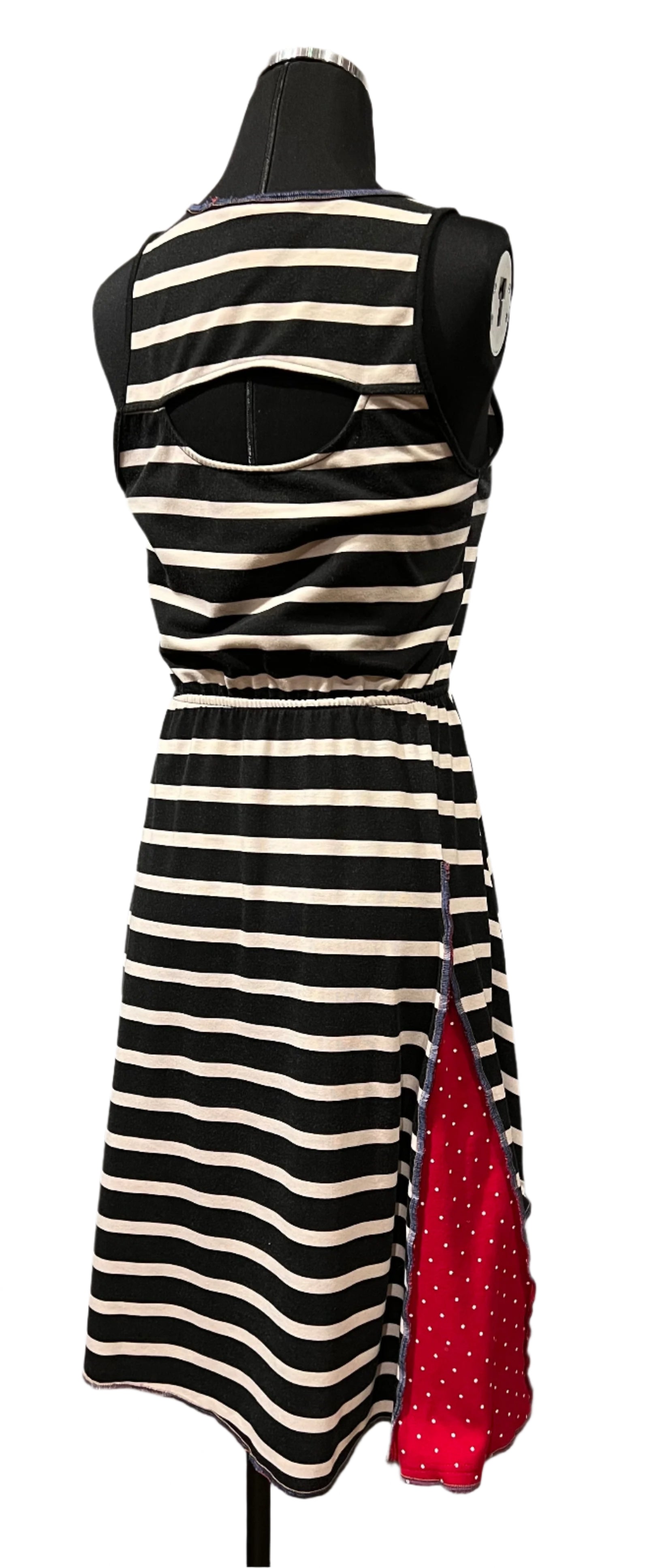 Rags 2 Riches (Size: XS/S) Black and White Striped Upcycled Knit Sleeveless Dress