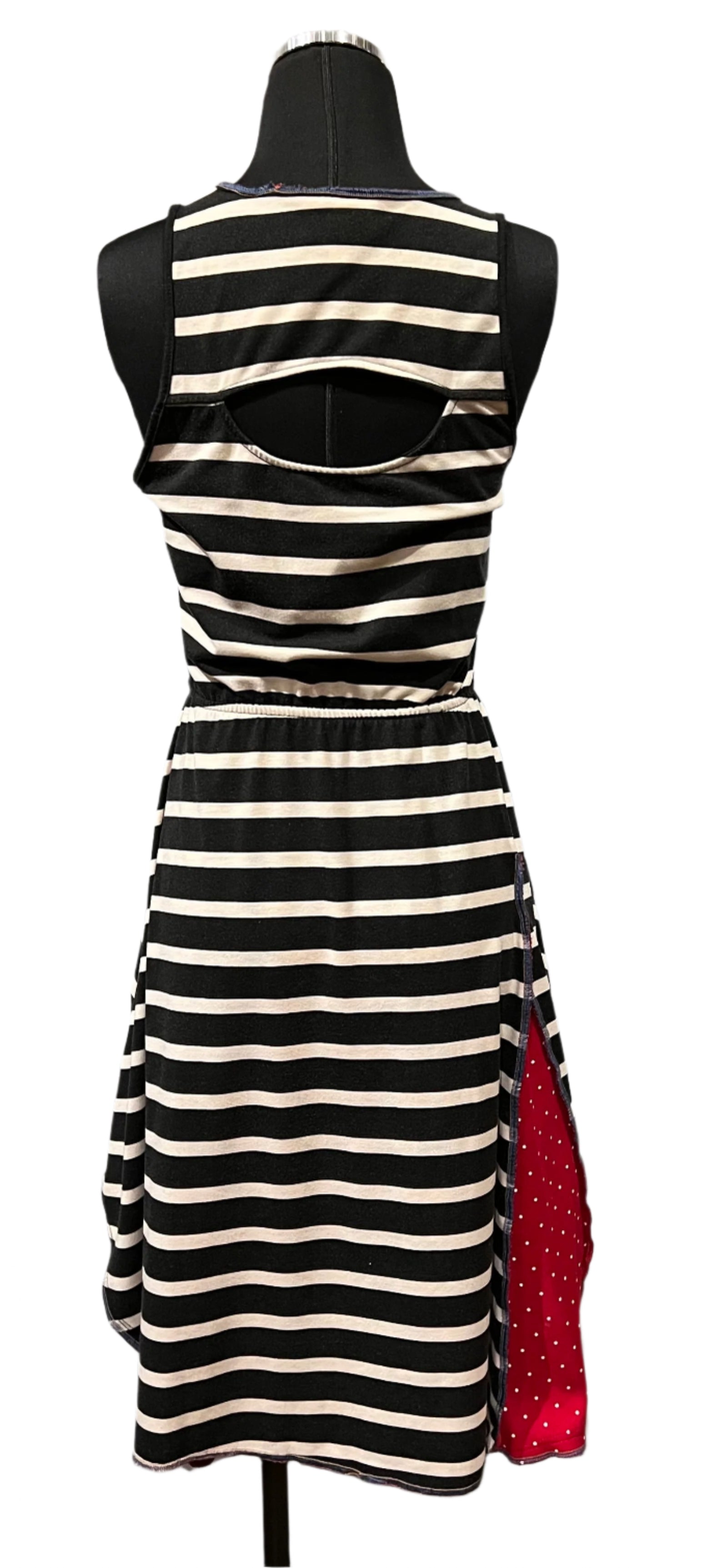 Rags 2 Riches (Size: XS/S) Black and White Striped Upcycled Knit Sleeveless Dress