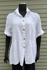 Plum Loco YH2180W WHITE Bell Bottom One-Size Linen Shirt Jacket
