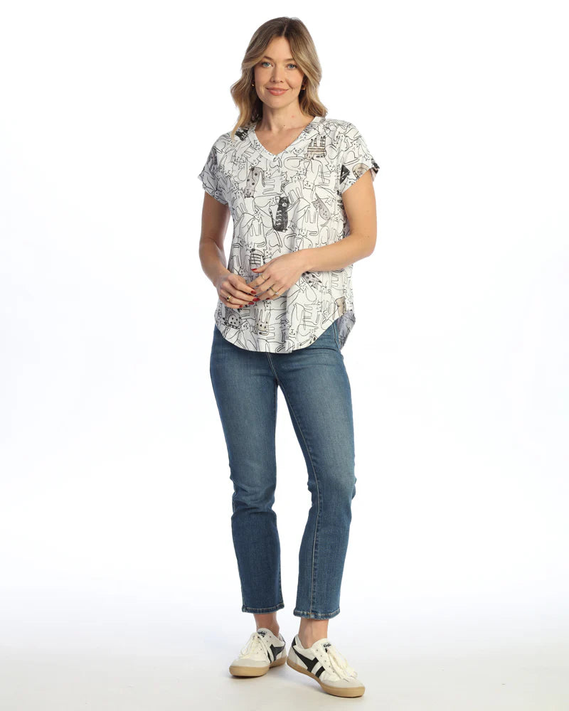 Jess & Jane KM22114 PURRFECT Cotton Modal Easy Fit Short Sleeve V-Neck Top