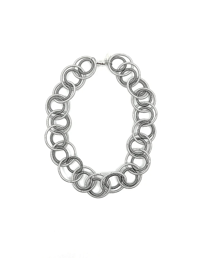 Sea Lily L5F Silver and Slate Loops Necklace With Magnetic Closure