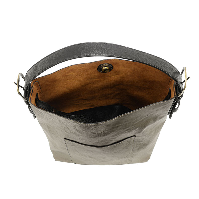 Joy Susan L8008-145 METALLIC PLATINUM Hobo Handbag With Black Handle