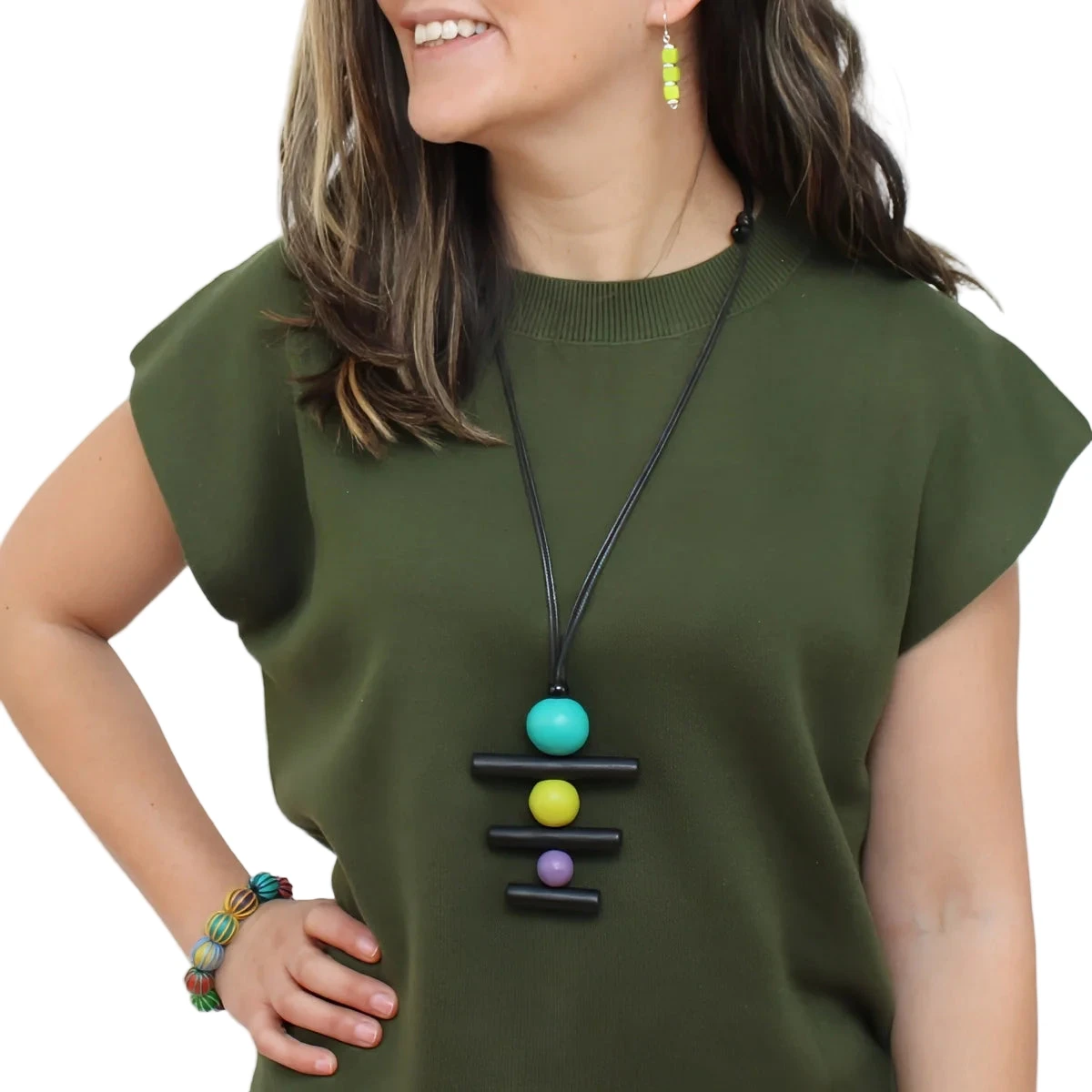 Sylca LS25N24TQ Turquoise Linear Layers Pendant Necklace