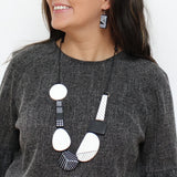 Sylca LS25N28BW Black and White Vespera Geometric Statement Necklace