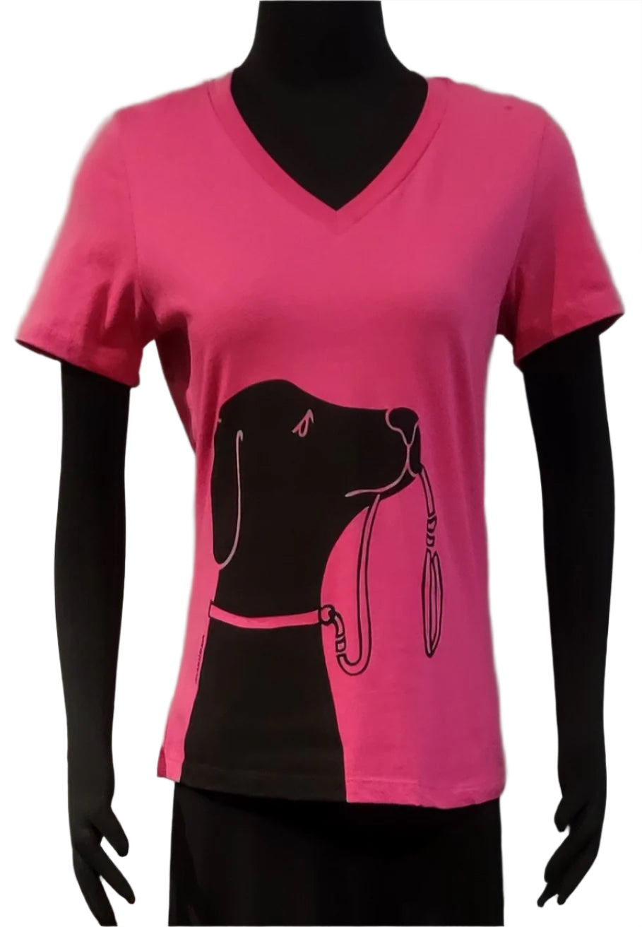 Marüshka RVN30LAB03 LAB Black on Magenta 100% Cotton Relaxed V-Neck Short Sleeve Tee