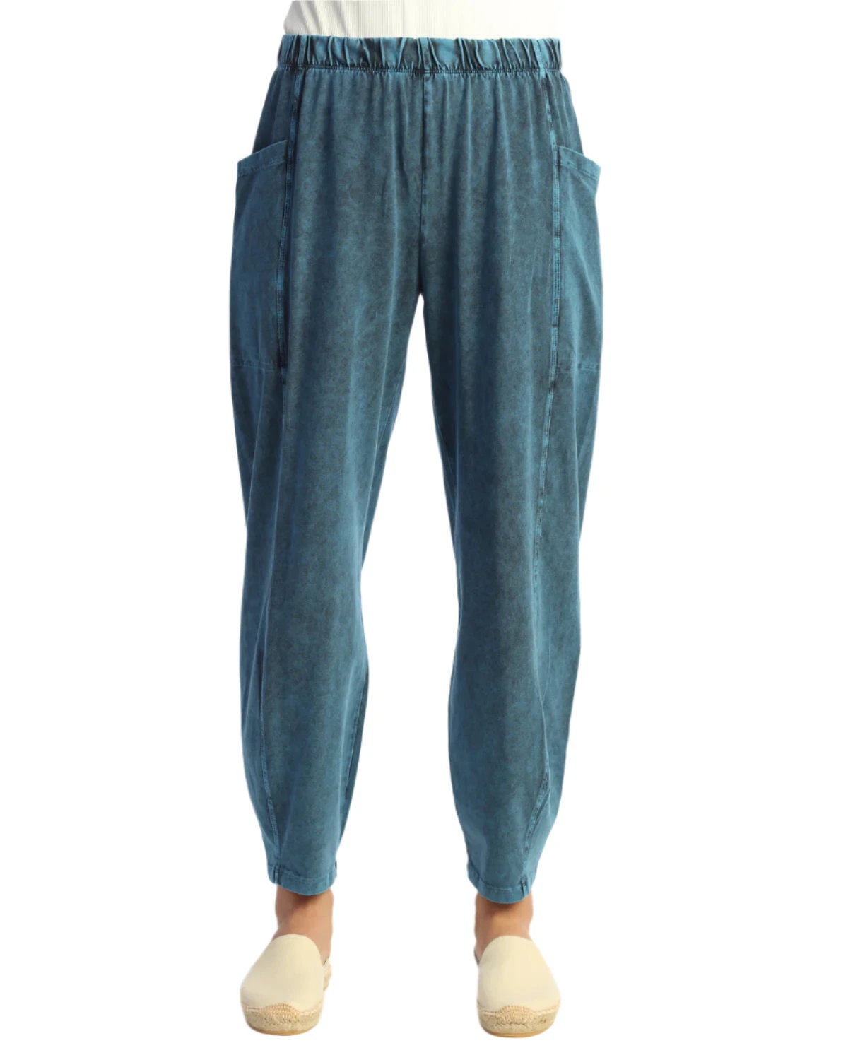 Jess & Jane M100SAP SAPPHIRE Mineral Washed Cotton Spandex Lantern Pants With Pockets