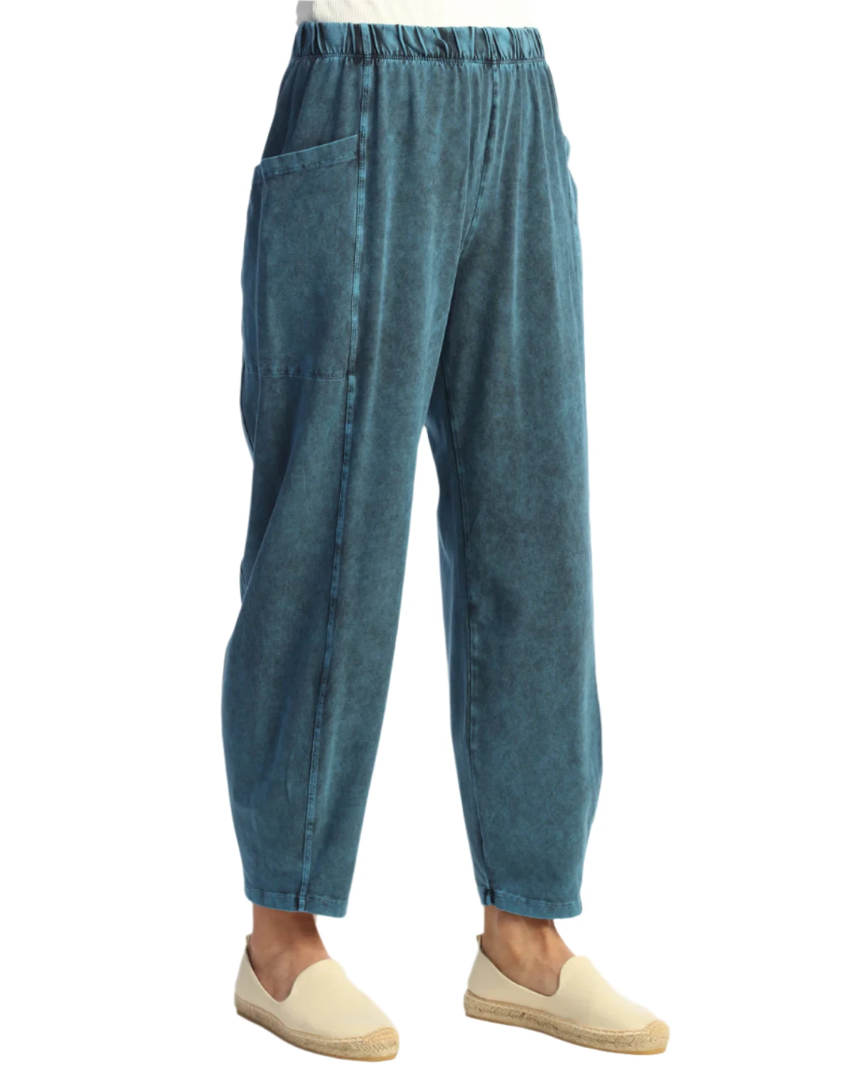 Jess & Jane M100SAP SAPPHIRE Mineral Washed Cotton Spandex Lantern Pants With Pockets