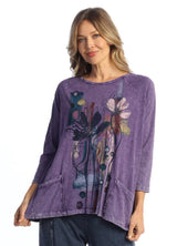 Jess & Jane M12-2153 Purple LILLIAN 100% Cotton Slub Patch Pockets Tunic Top