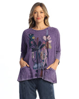 Jess & Jane M12-2153 Purple LILLIAN 100% Cotton Slub Patch Pockets Tunic Top