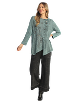 Jess & Jane M1222166 TEAL WISH Mineral Washed 100% Cotton Faux Wrap Top