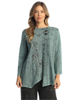 Jess & Jane M1222166 TEAL WISH Mineral Washed 100% Cotton Faux Wrap Top