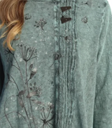 Jess & Jane M1222166 TEAL WISH Mineral Washed 100% Cotton Faux Wrap Top