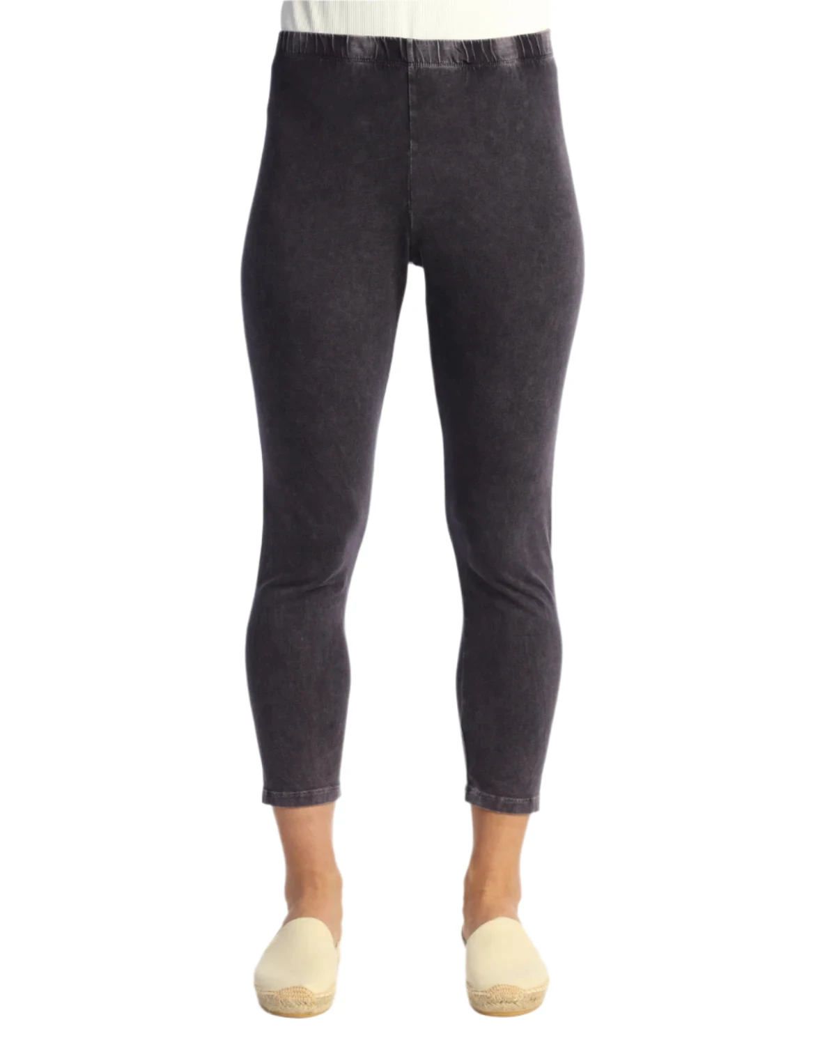 Jess & Jane M37BK BLACK Mineral Washed Cotton Spandex Crop Leggings