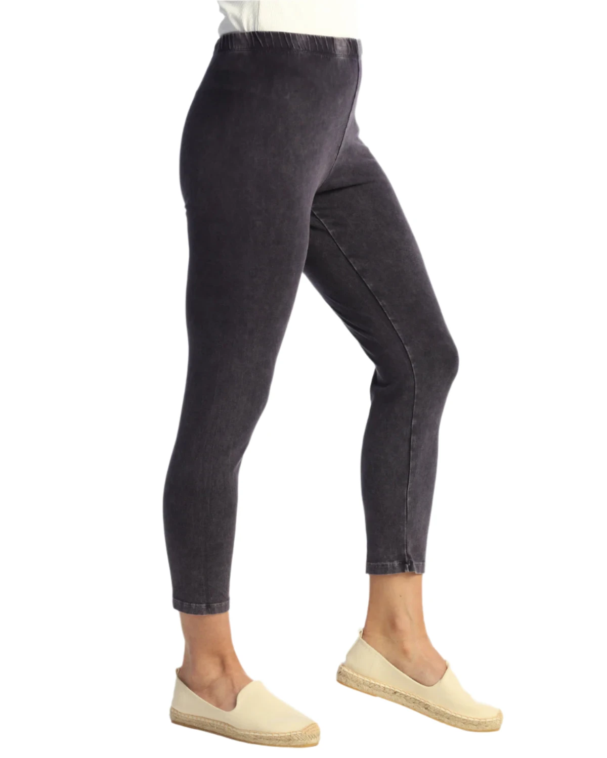 Jess & Jane M37BK BLACK Mineral Washed Cotton Spandex Crop Leggings