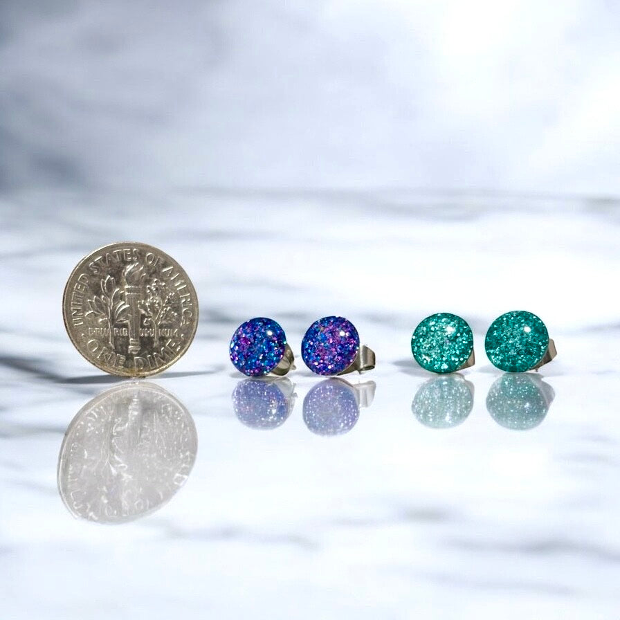 Susan Reed GBLB LIGHT BLUE Mini Glitter Bomb Post Earrings