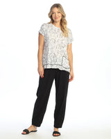 Jess & Jane RC81686 CAT MISCHIEF Crushed Burnout Short Sleeve Top With Layer Look And Pocket