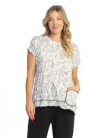 Jess & Jane RC81686 CAT MISCHIEF Crushed Burnout Short Sleeve Top With Layer Look And Pocket