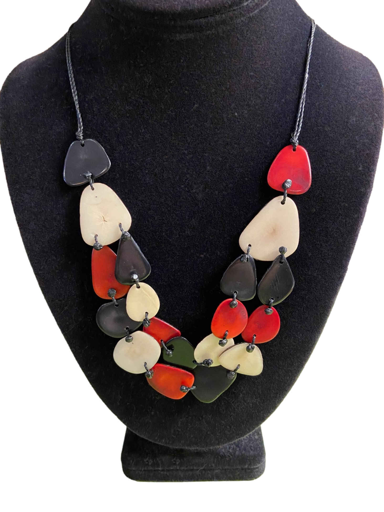 Canoa 2SRBS 2-STRAND Red Black Stone Tagua Necklace