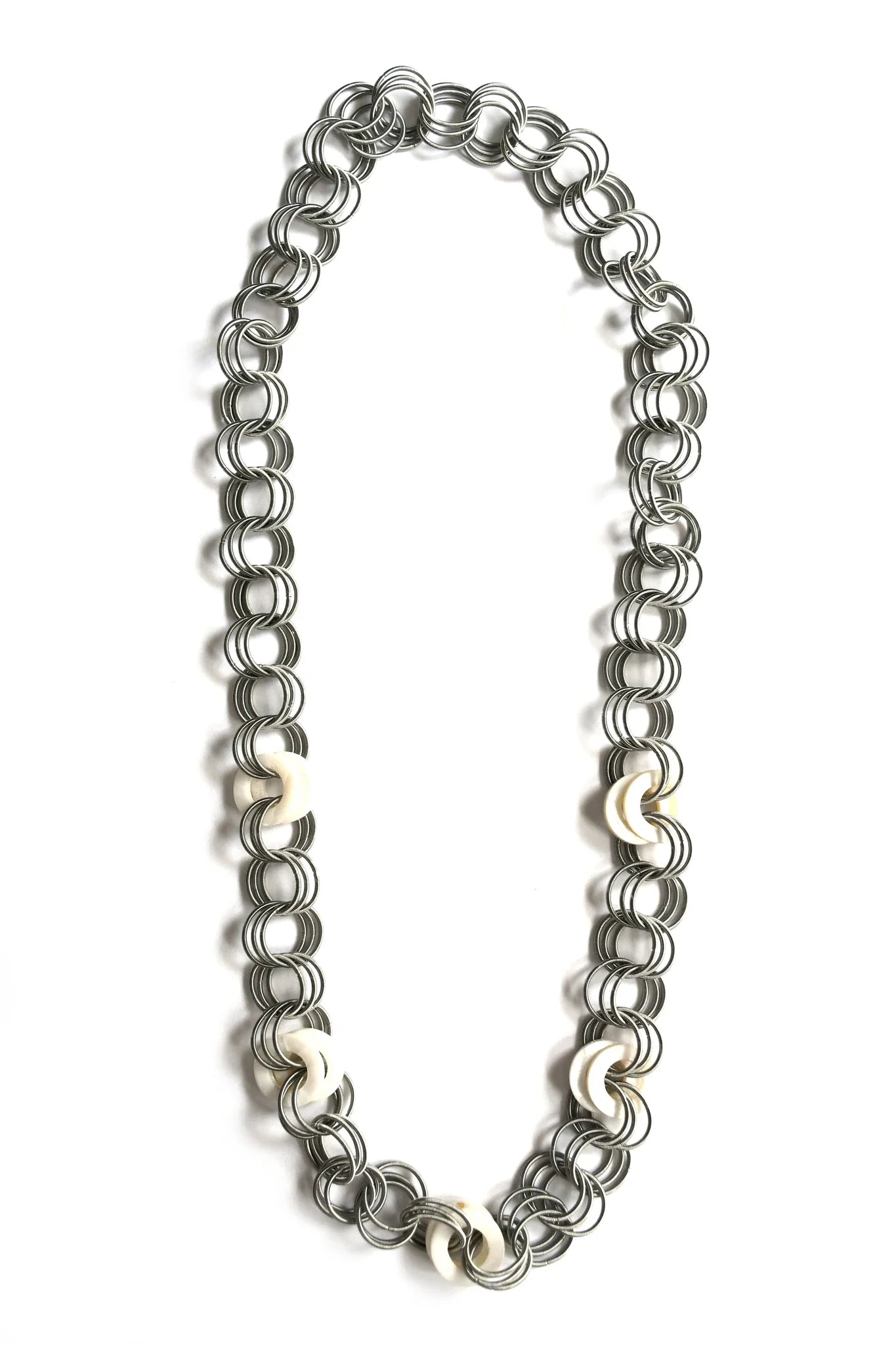 Sea Lily S124A Silver Wire Circles Necklace With White Mother of Pearl Discs