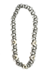 Sea Lily S124A Silver Wire Circles Necklace With White Mother of Pearl Discs