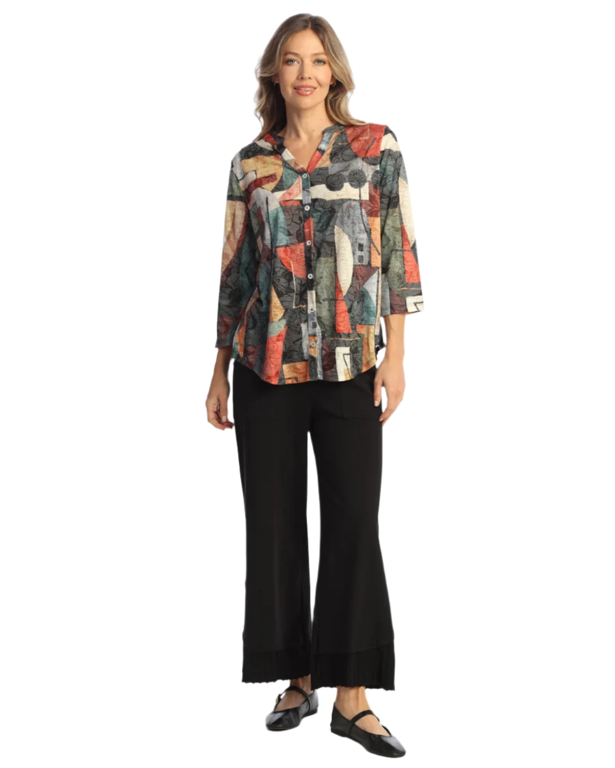 Jess & Jane SG22138 CUBISM Mandarin Collar Button Down Shirt