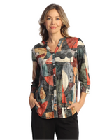 Jess & Jane SG22138 CUBISM Mandarin Collar Button Down Shirt