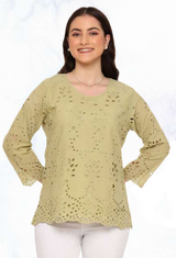 Parsley & Sage 24S462CLM Lime Nicole Eyelet 100% Cotton Top