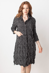 LIV By Habitat Black & White Striped Crimped Crepe De Chine Snap Front Shirt Dress With Pockets