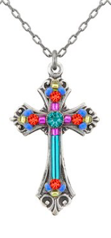 Firefly 8927-TEAL European Crystal Cross Necklace