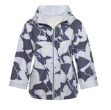 Kikisol 800GB Gray Blue Ginkgo and White Solid Reversible Short Zip Front Jacket With Zippered Pockets