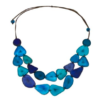 Canoa SMLFLT14 BLUE MIX Small Flat Two Strand Tagua Necklace