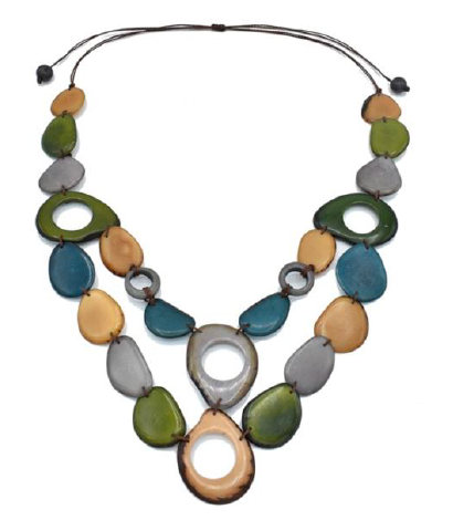 Canoa BIB3 Green Grey Brown Tagua Bib Necklace