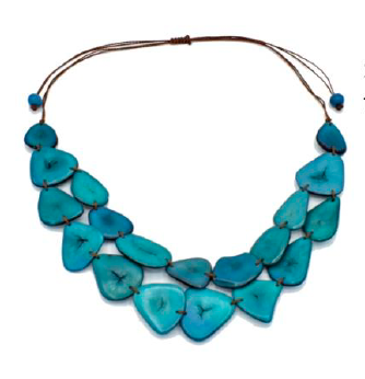 Canoa SMLFLT7 TEAL Small Flat Two Strand Tagua Necklace