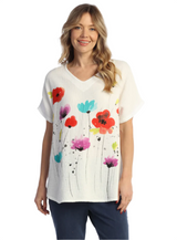 Jess & Jane M104-1578 JOYFUL White Mineral Wash 100% Cotton Double Gauze V-Neck Short Sleeve Top