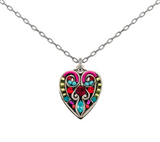 Firefly 9199-MC Multicolor Large Filigree Heart Pendant Necklace