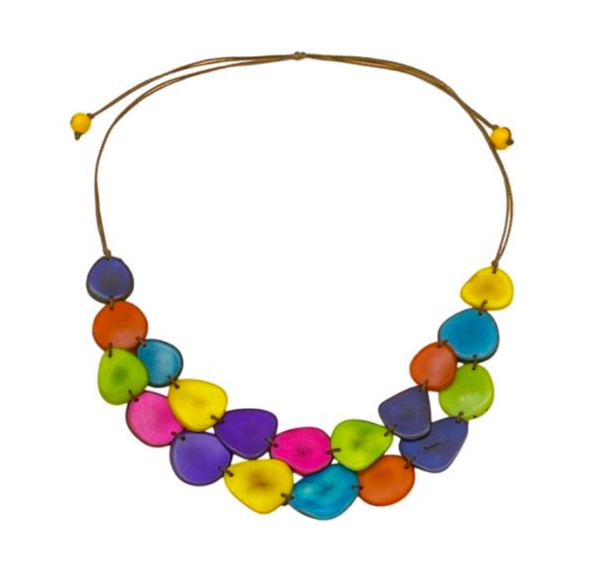 Canoa SMLFLT8 Rainbow Small Flat Two Strand Tagua Necklace