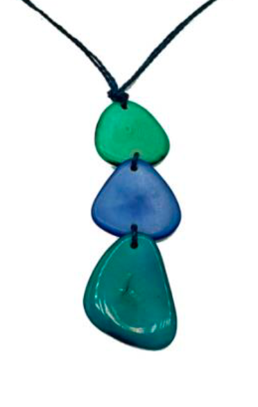 Canoa TRP3 BLUE MIX Triple Pendant Tagua Necklace