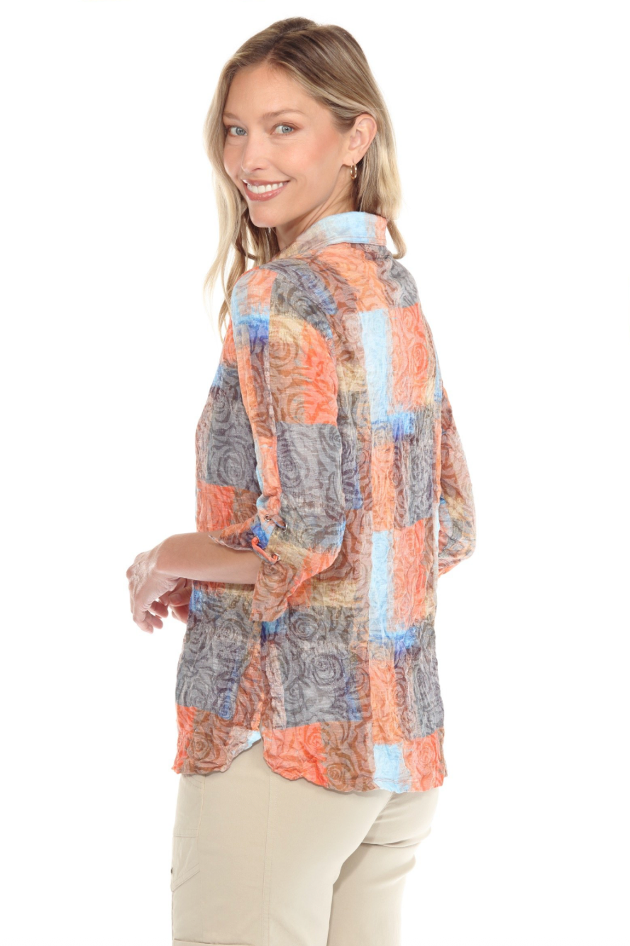 Carine BC25158 SUNSET WEAVE Burnout Crinkle Sabrina Shirt