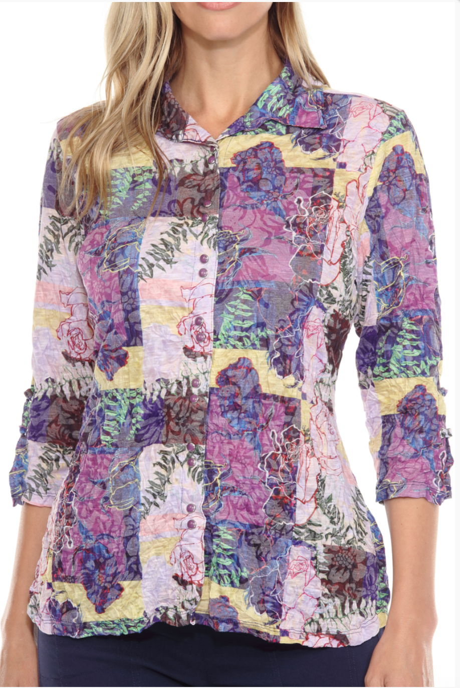 Carine BC25142 ORCHID MOSAIC Burnout Crinkle Sabrina Shirt