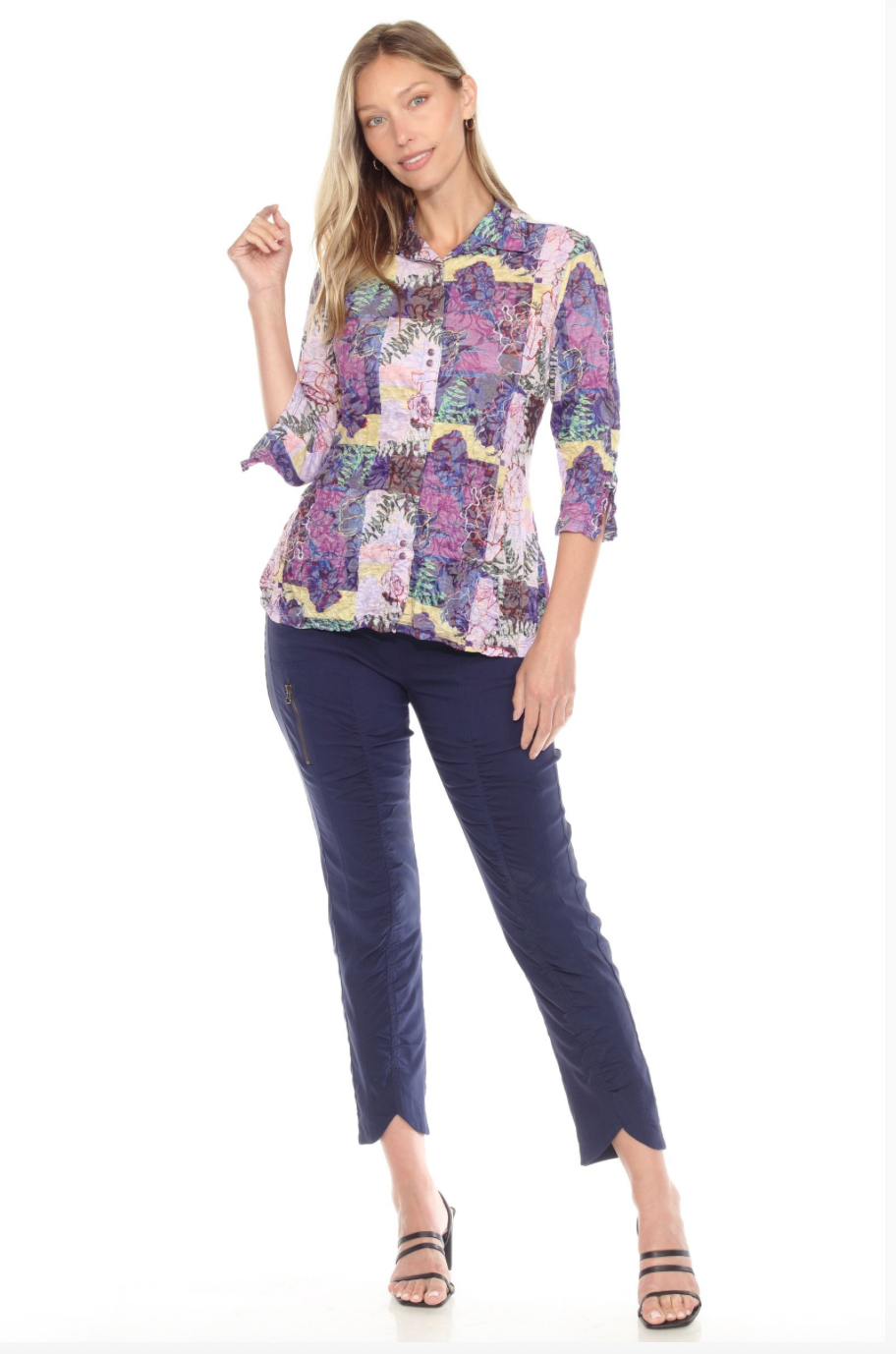 Carine BC25142 ORCHID MOSAIC Burnout Crinkle Sabrina Shirt